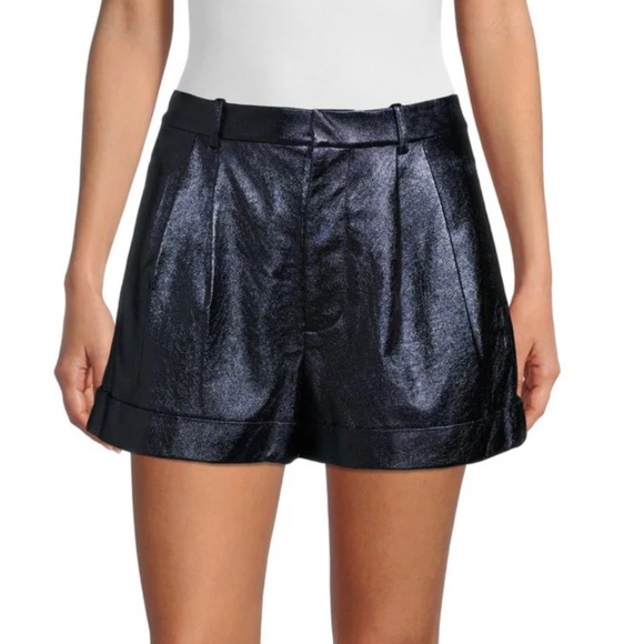 ALICE + OLIVIA | Metallic Conry Vegan Leather Cuff Shorts in Purple | Size 6 - Picture 2 of 10